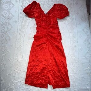 Ganni Bold Red Crinkle Midi Dress